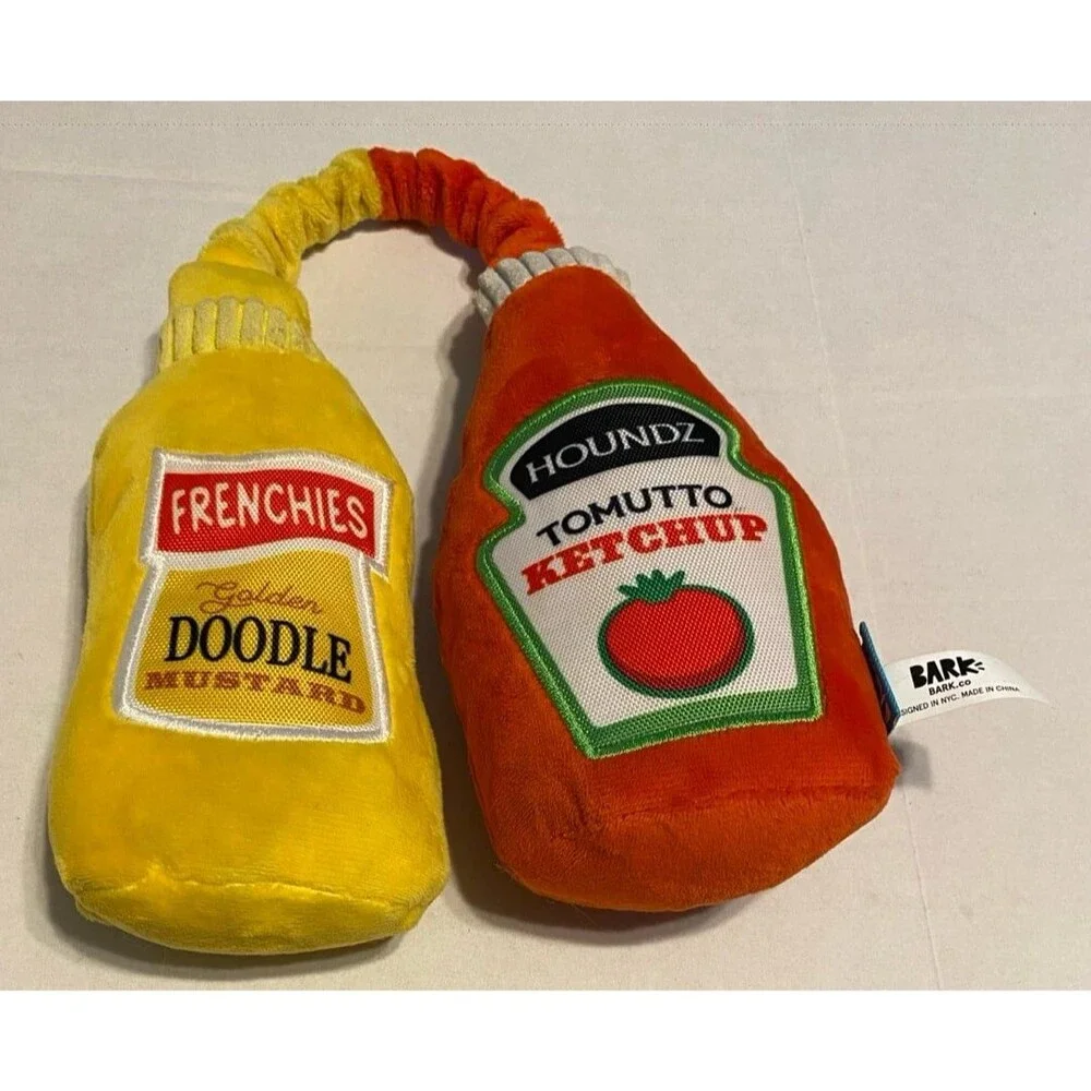 Bark Box Backyard BBQ Pass The Condimutts Medium Sized Ketchup Mustard Squeaker